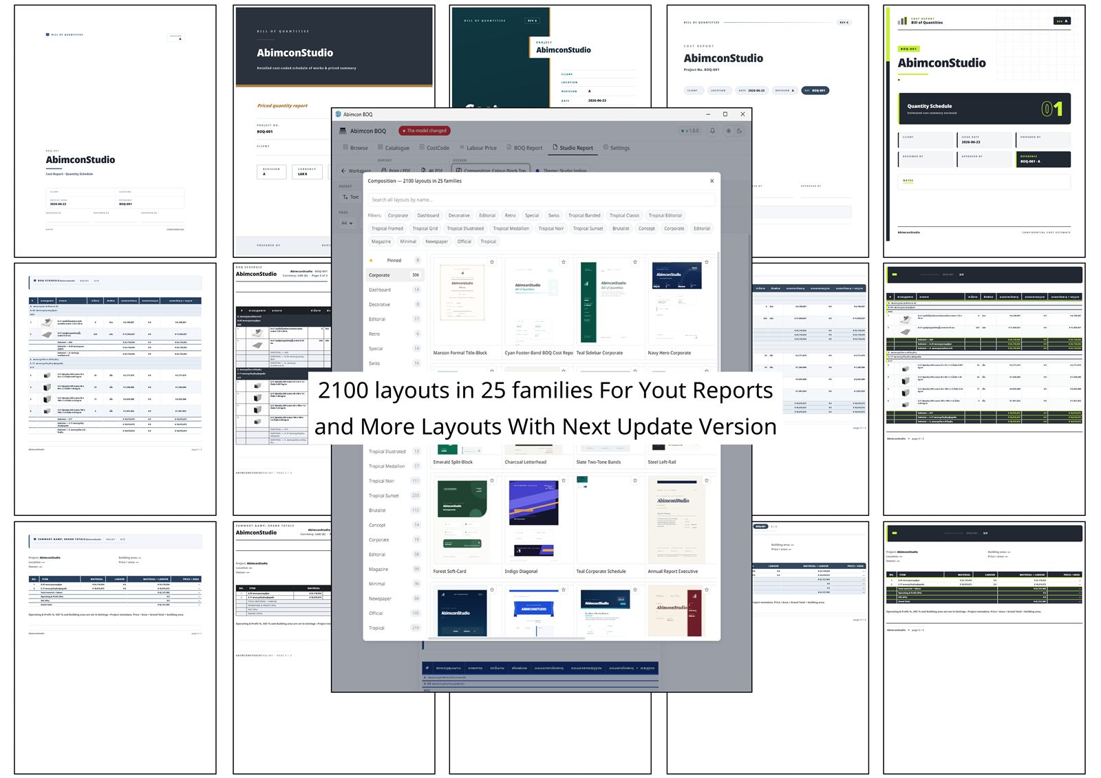 ໜ້າເລືອກແບບ Studio Report (2,100 layouts)